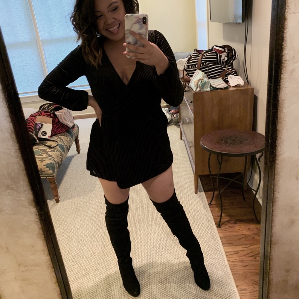 Black Velvet Striped Romper
